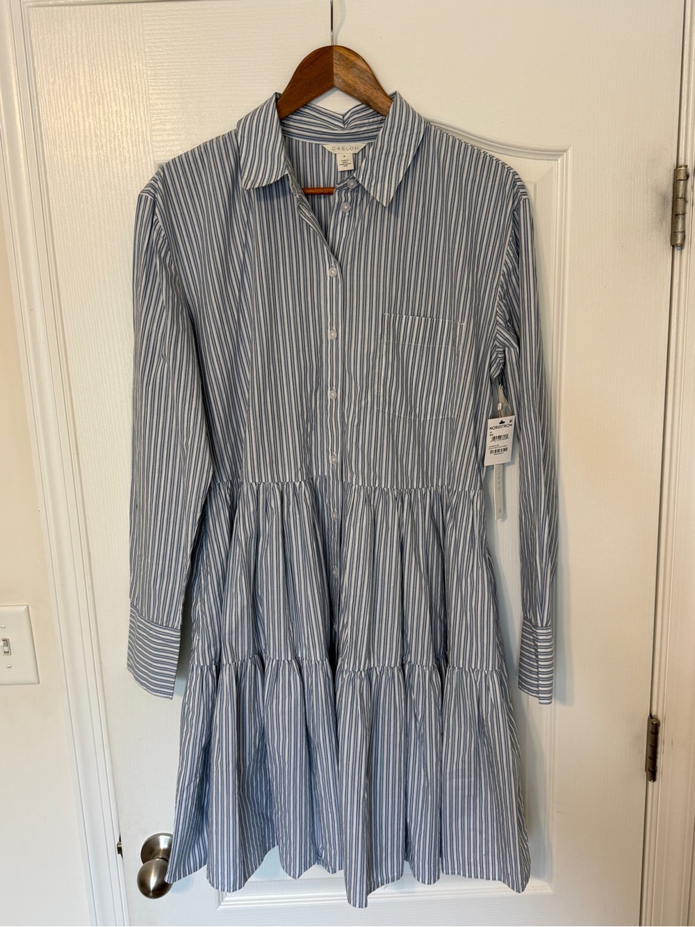 ✨ Caslon Stripe Long Sleeve Tiered Mini Shirtdress – Size M – NWT ✨